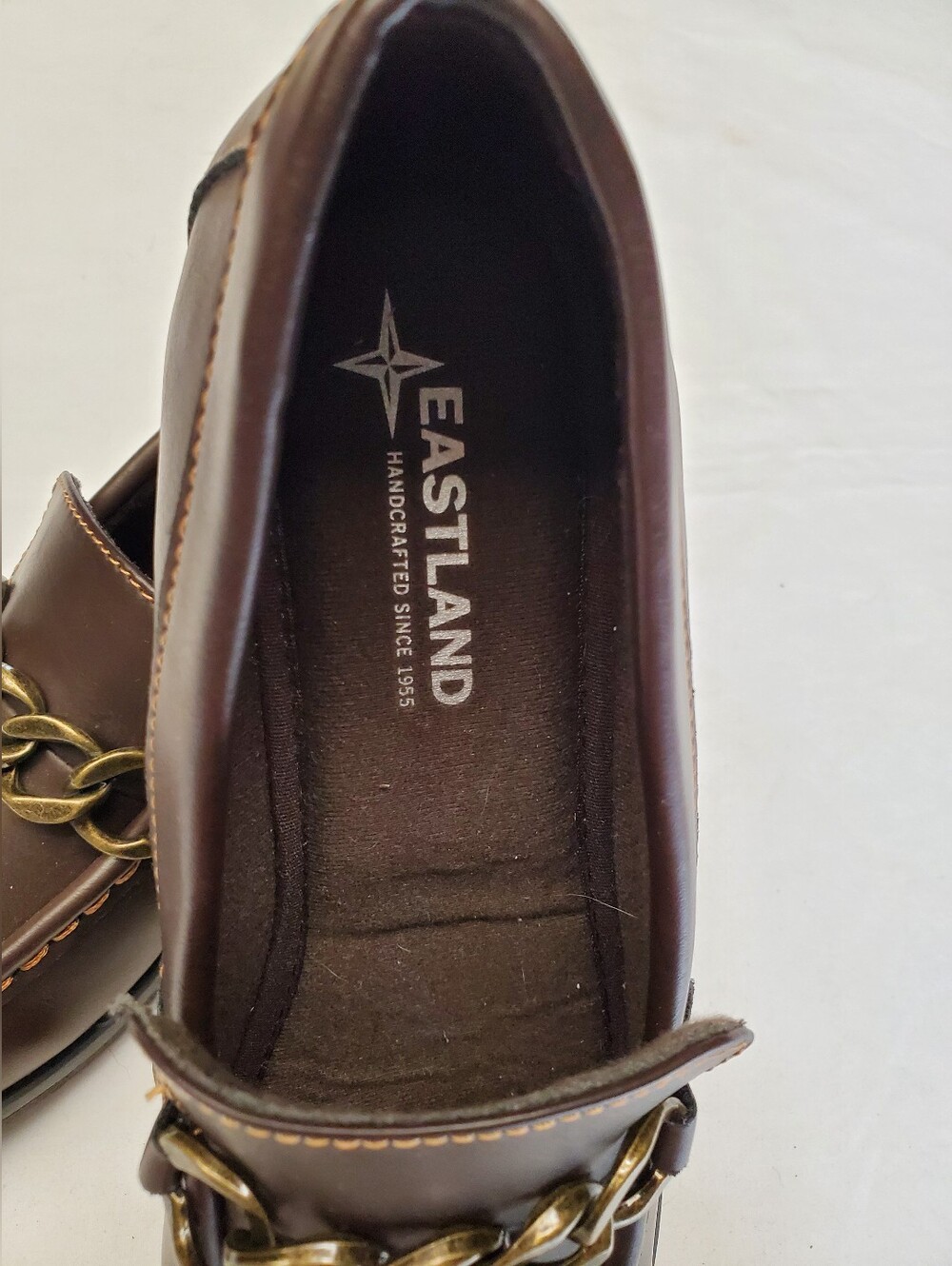 Eastland Nora Women's 6.5 Brown Leather Chain Loafer Chunky Block Heel - Picture 3 of 7